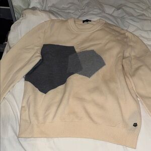 Zzegna Men's Cream and Gray Sweater Medium